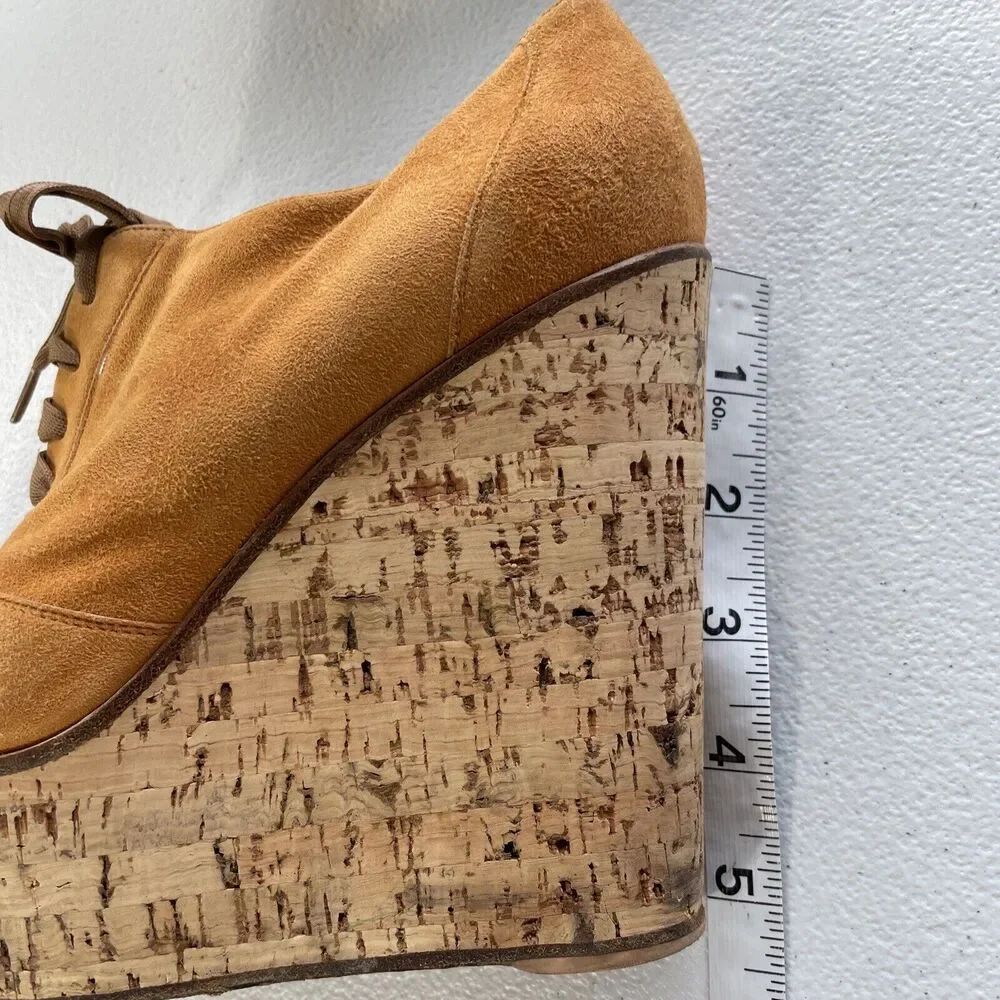 Gianvito Rossi Suede Cork Open Toe Lace Up Platform Shoes Orange/Beige Womens 37
